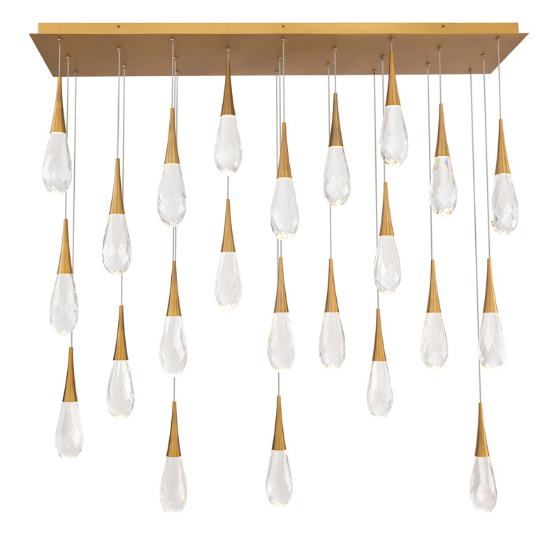 Hibiscus 23 Light Crystal LED Multi-Light Pendant, Aged Brass, 23