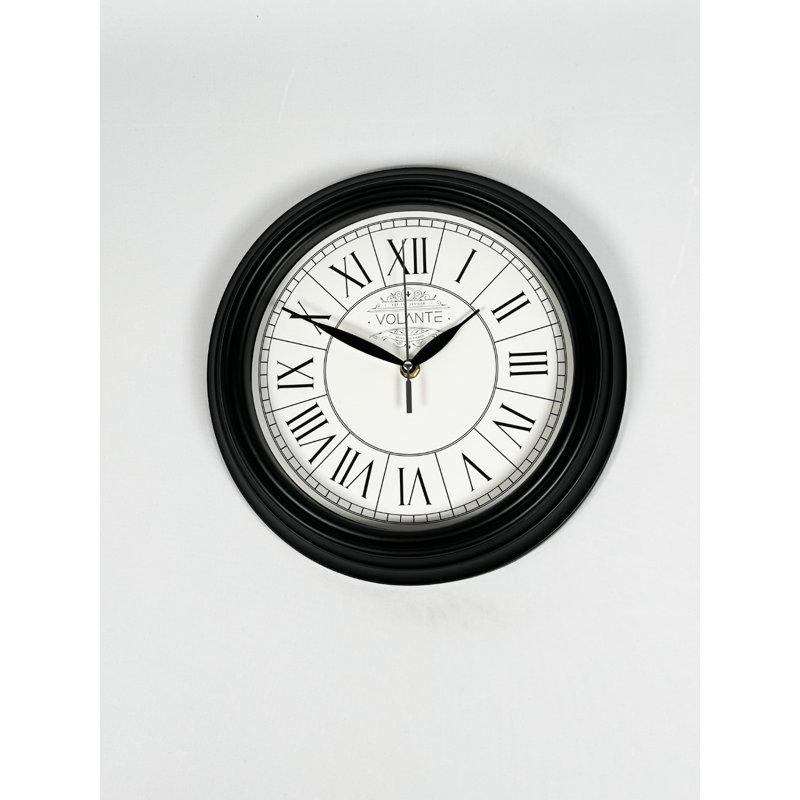 Elegant Decorative Wall Clock, 11.8 inches Diameter, Black Plastic Frame, Real Glass Cover, 1.8 inches Thick | Stylish and Functional Home Decor | Perfect for Living Room, Bedroom, and Office Spaces
