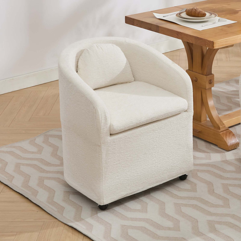 Fauteuil de salle à manger en chenille avec coussin de dossier et roues universelles,, Beige