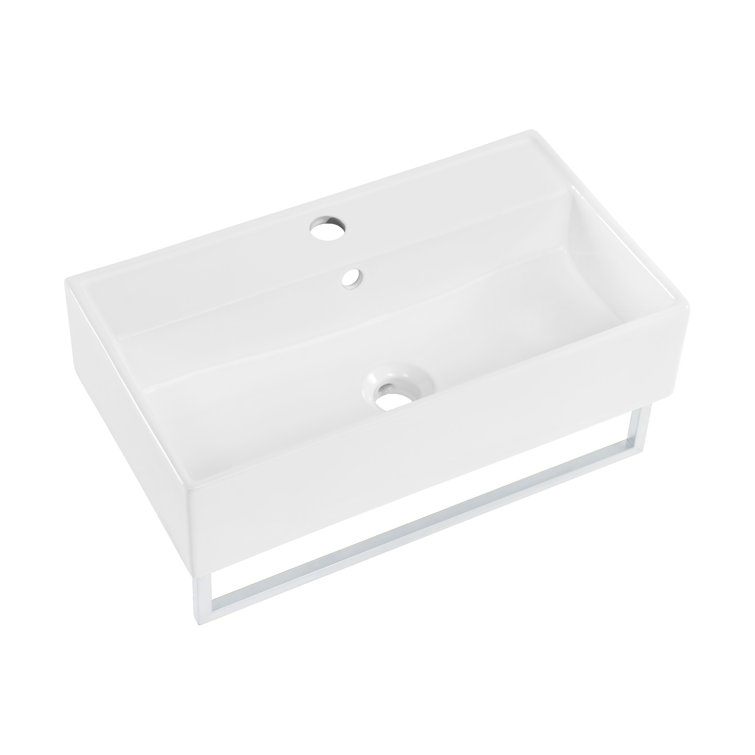 Claire Ceramic Rectangular Wall Mount Bathroom Sink with Overflow