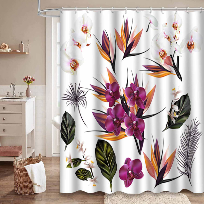 Rideau de douche imperméable avec 12 crochets Tropical Garden, L 72 po x l 72 po