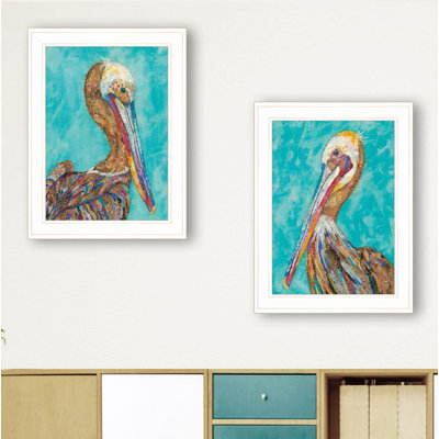 Ensemble de 2 reproductions d’art sur papier encadrée « Pelicans » par Lisa morales