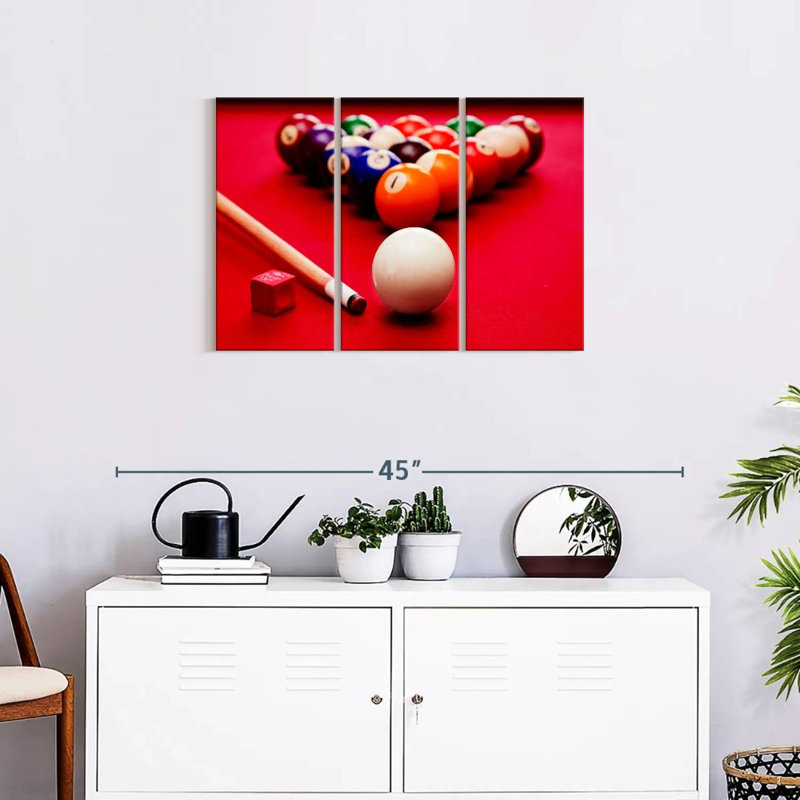 «Table de billard», 3 pièces sur toile, H 20 po x l 33 po x P 1,25 po