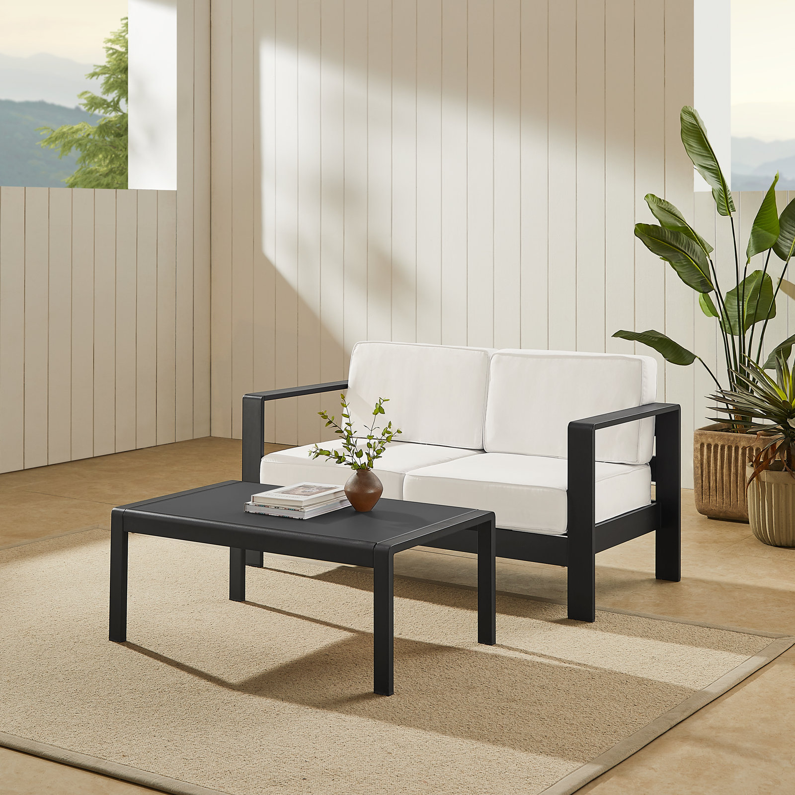 Magers 2 Piece Sofa Seating Group with Cushions, Black Frame/White Cushion