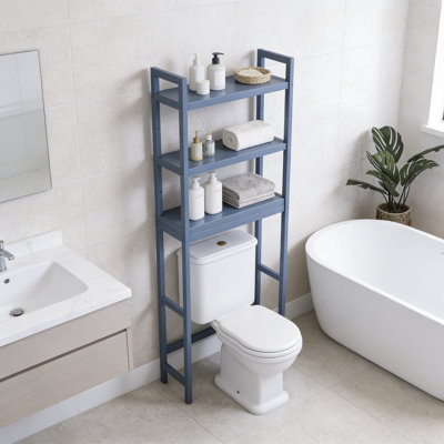 Bamboo 3-Tier Over The Toilet Organizer Rack Adjustable Shelves Grey