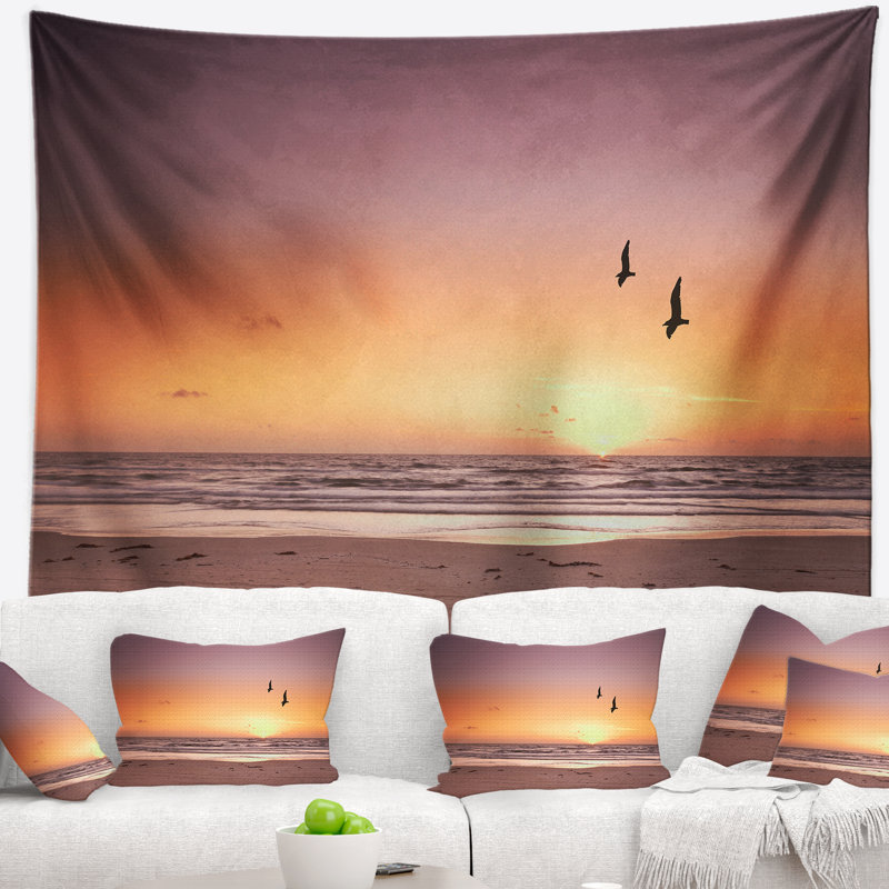 Tapisserie en polyester bord de mer et couettes de mer avec accessoires de suspension inclus, H 68 po x l 80 po