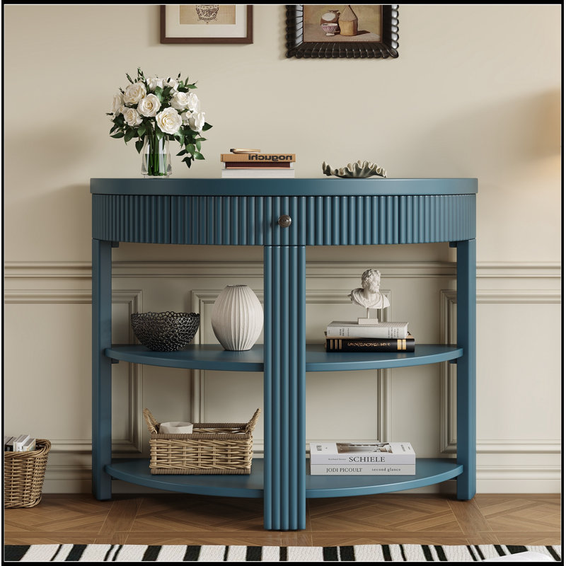 Console demi-lune avec tiroir et 2 tablettes, Navy