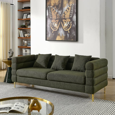 81 Inch Oversized 3 Seater Sectional Sofa, Living Room Comfort Fabric Sectional Sofa-Deep Seating Sectional Sofa, Soft Sitting With 3 Pillows For Living Room,Bedroom,Office.Teddy