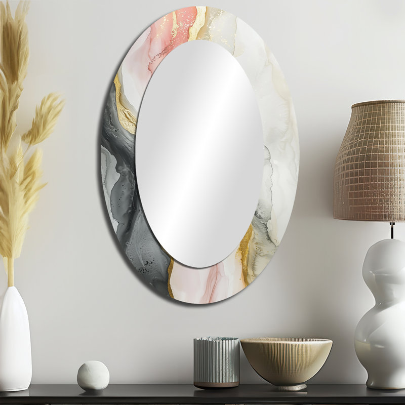 Miroir décoratif abstrait en métal Celestial Balance of Sinai Pearl Marble III - Abstract, 36 po x 24 po