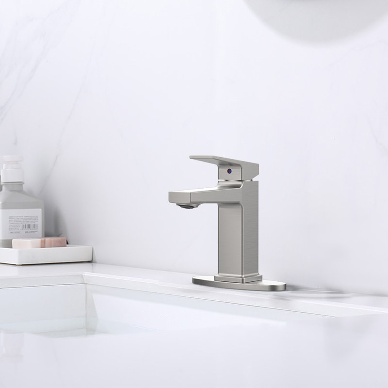 Brushed Nickel Single Handle Bathroom Faucet With Deck For 1 Or 3 Holes,Laundry Vanity Sink Faucet With Two 9/16" Hoses