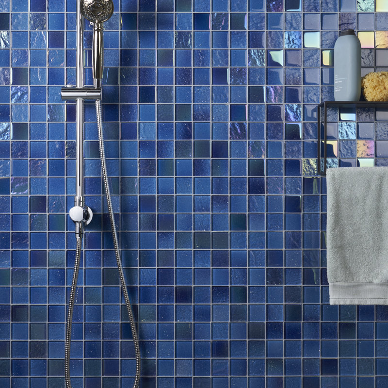 Carreau de mosaïque murale en verre poli 11,73 po x 11,73 po Angel Dust (0,95 pieds carrés / chaque) Angel Dust, Bleu