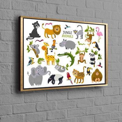Toile en coton délicieuse sur le thème du safari, parfaite pour enrichir la décoration murale d'une chambre d'enfant ou d'une salle de jeux avec des animaux de la jungle
