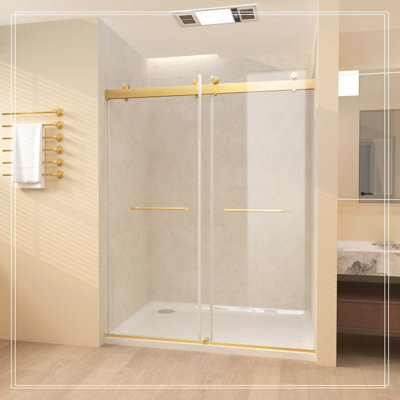 Frameless Sliding Glass Shower Doors 56-60" Width x 76"Height with 3/8"(10mm) Clear Tempered Glass, Brushed Nickel
