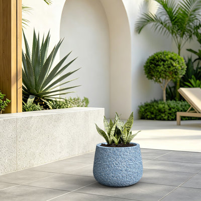 Pot à fleurs rond en béton de 13 po gris moyen (intérieur amélioré) avec trous Draiange pour l'intérieur et l'extérieur