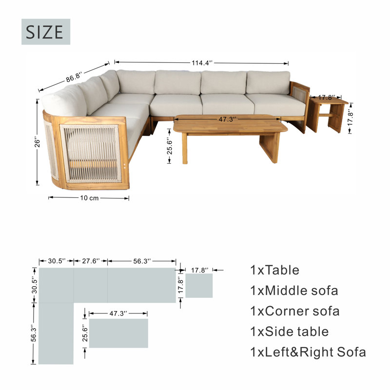Ensemble de conversation modulaire d'extérieur en bois d'acacia avec coussins crème Fran