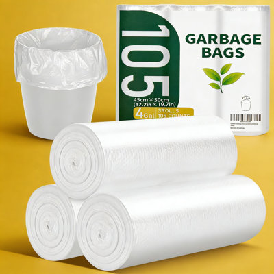 Strong And Leak-Proof 4 Gallon Trash Bags, Unscented And Durable Small Garbage Bags For Bathroom, Office, Kitchen, And Small Trash Cans, Clear 105-Count