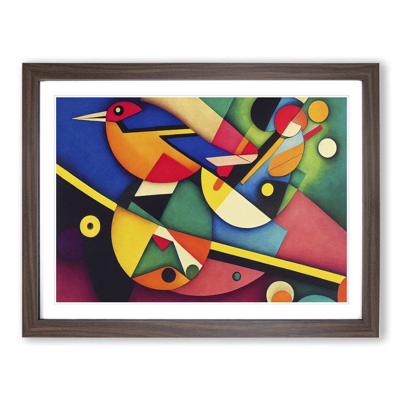 Abstract Kingfisher Bird Vol.4 - Single Picture Frame Print, Walnut, 34cm H x 46cm W x 2cm D