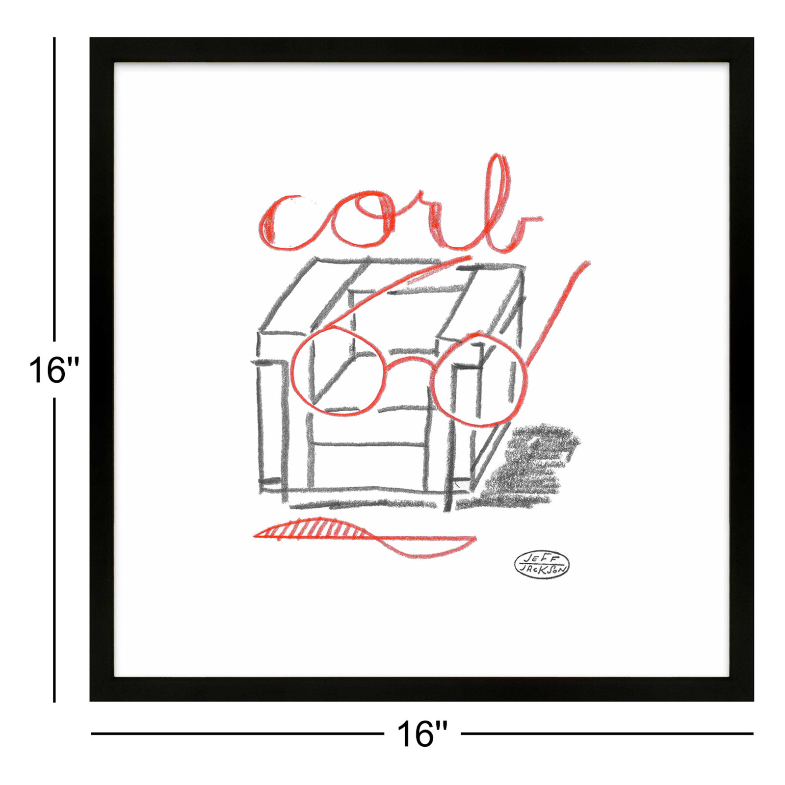 Chairs Corb Print by Jeff Jackson, Black Single Picture Framed Paper, 16" W x 16" H