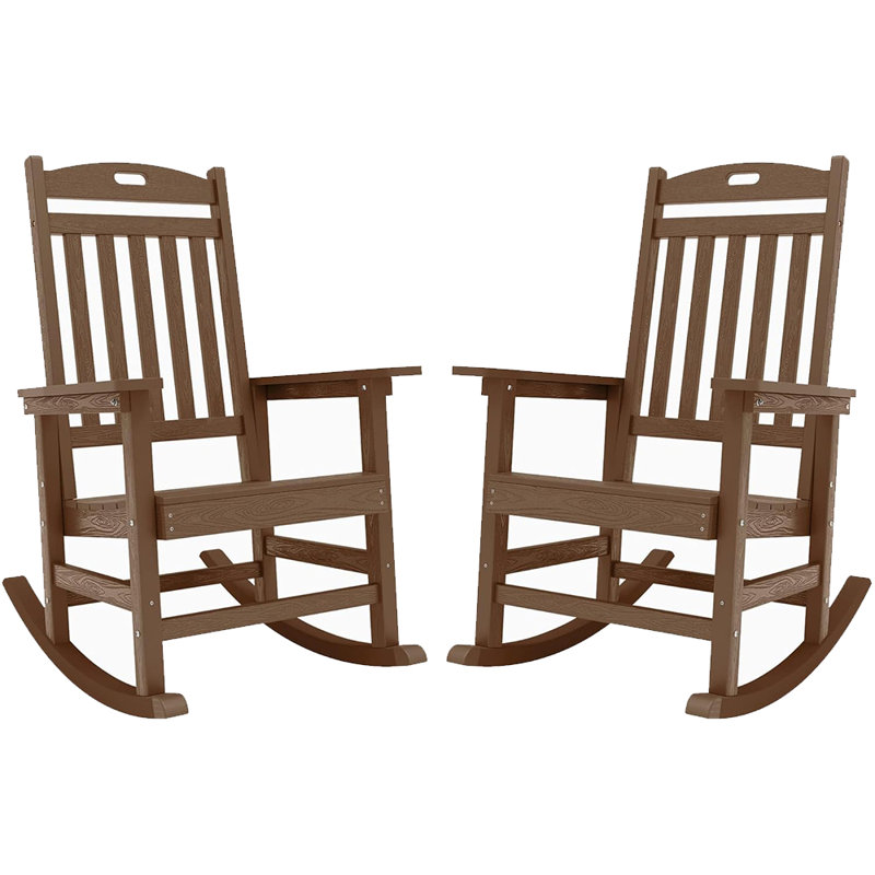 Outdoor Adirondack Rocking Chair HIPS All Weather Plastic Patio Chair Rocker（Set Of 2）, Brown