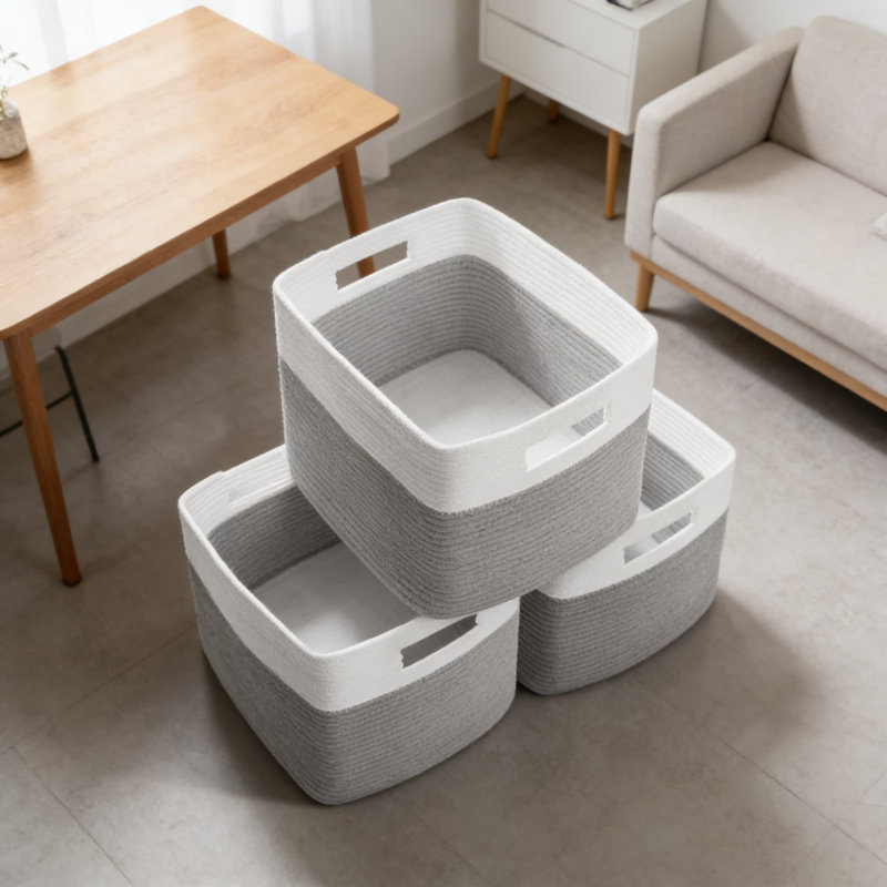 Foldable Fabric Storage Baskets With Handles, 3-Pack Woven Organizer Bins For Home, Toy, And Closet Organization, Decorative Cube Storage Solution