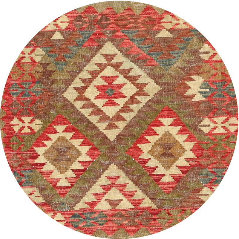Tapis contemporain orange / brun / crème, Rond 4 pi