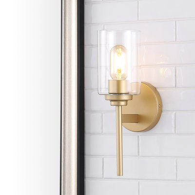 Demitri 13" 1-Light Farmhouse Industrial Metal/Glass Cylinder LED Sconce