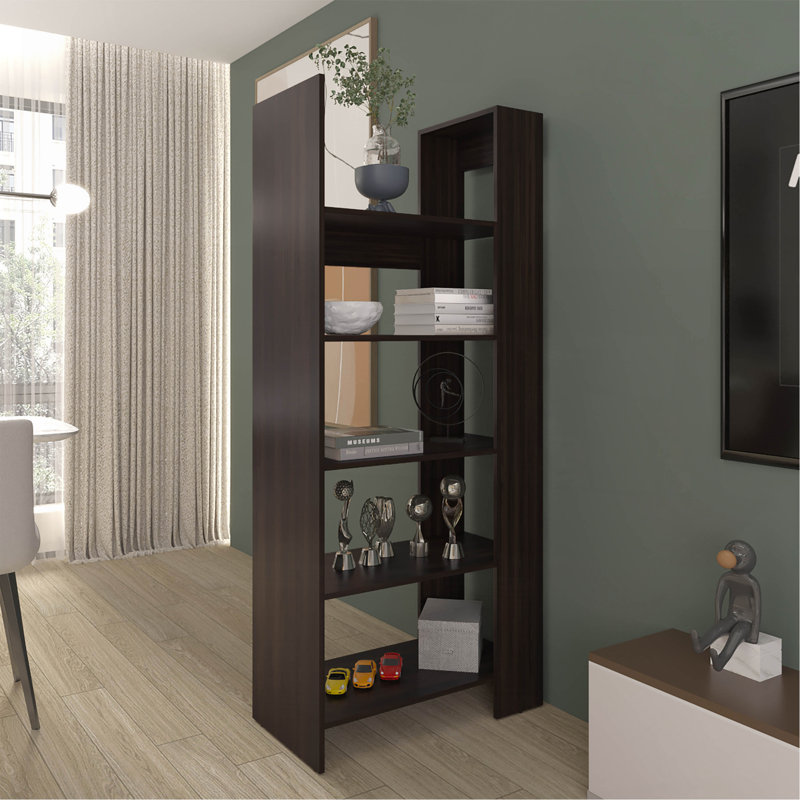 Bibliothèque, 5 tablettes, noyer foncé