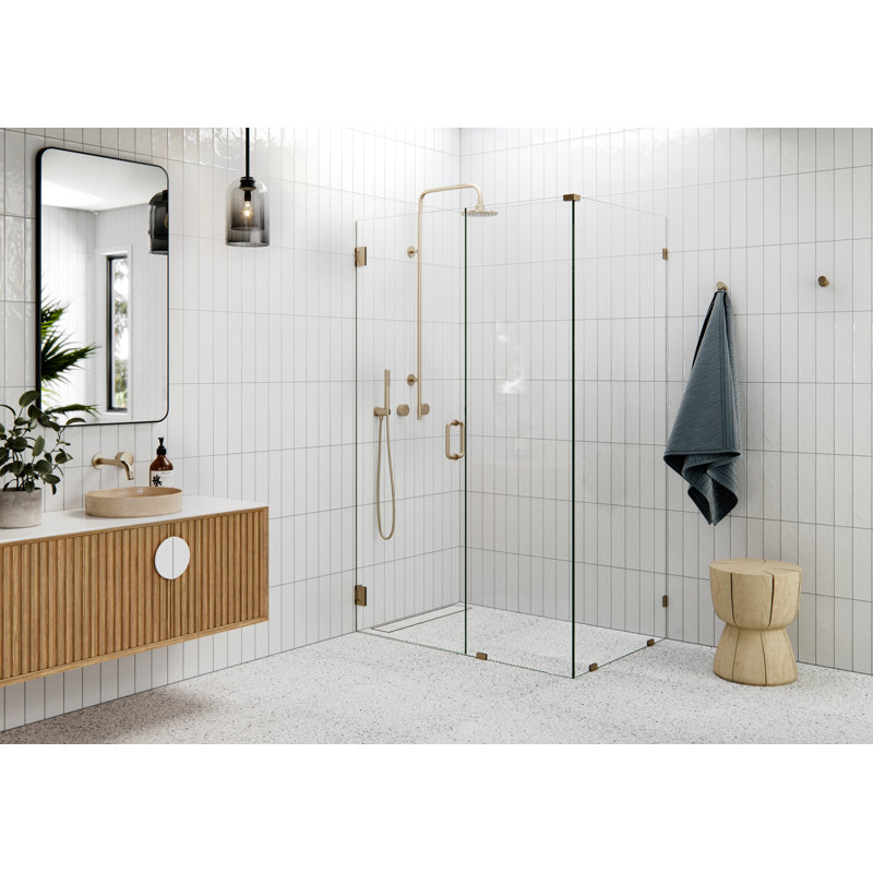 78" H Pivot Frameless Shower Door, Satin Brass