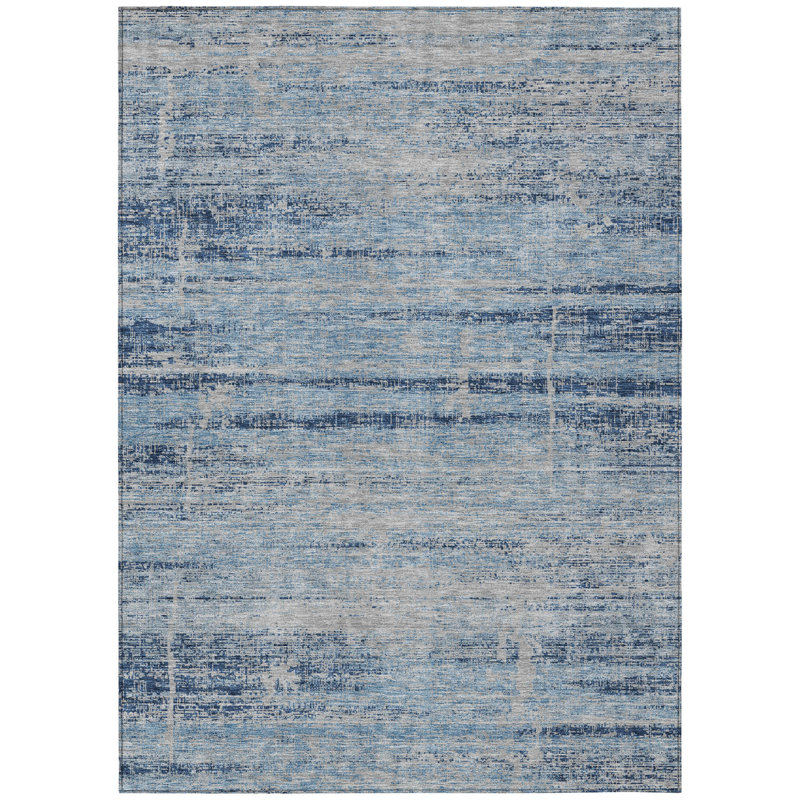 Tapis intérieur lavable abstrait bleu ciel et bleu marine 10 pi x 14 pi HomeRoots