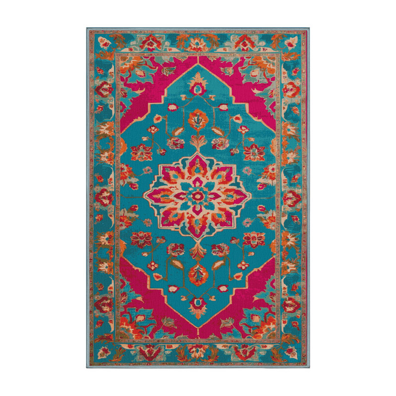 Tapis bleu Tabriz lavable à la machine