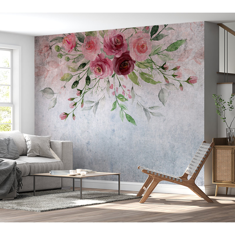 Adhésif mural floral pelez et collez Brayzlee, L 96 po x L 68 po, Rose