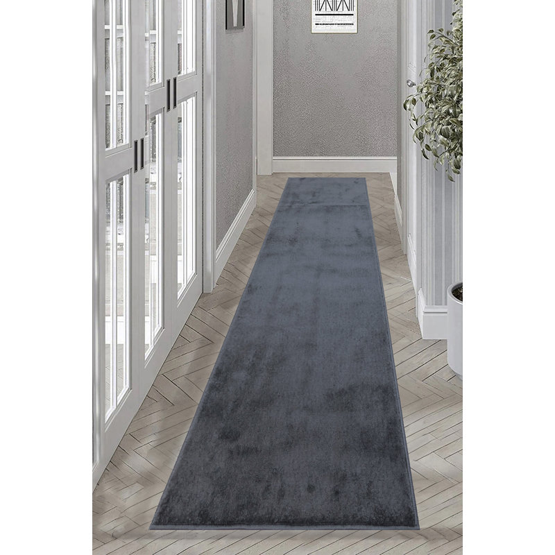 Custom Size Rug Solid Color Gray Medium Pile Slip Resistant, Runner 3' x 27'