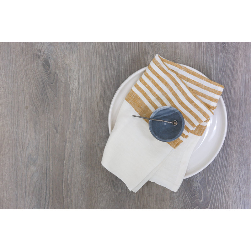 Brittany Striped Tea Towel, White/Mustard