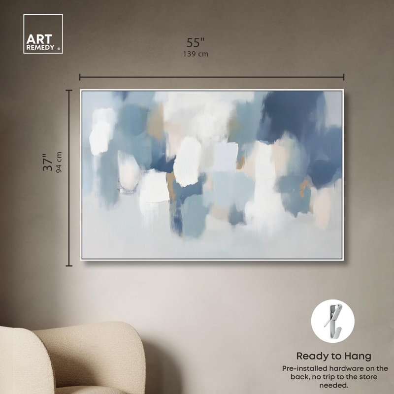 Dreaming Indigo I Canvas Blue Abstract Art by Art Remedy, 37" H x 55" W, White Framed