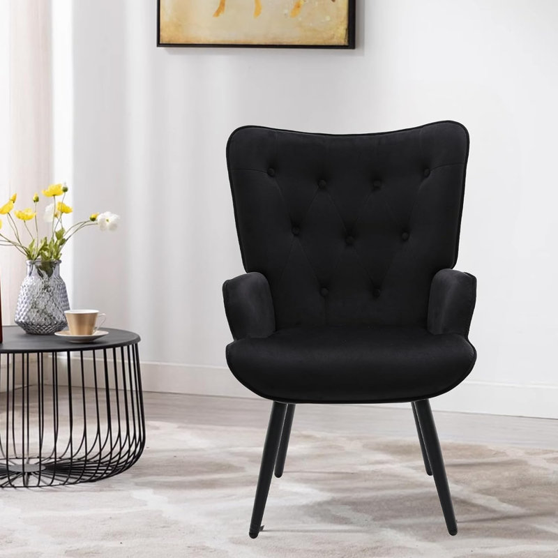 Bastoam 50Cm Wide Tufted Velvet Wingback Chair, Black