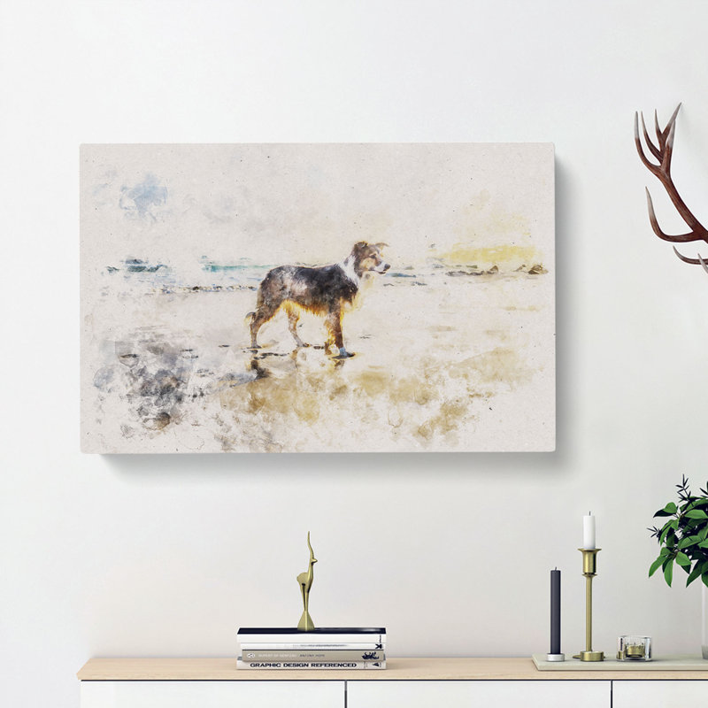 Border Collie Dog At The Beach - Wrapped Canvas Print, 50cm H x 76cm W x 3cm D