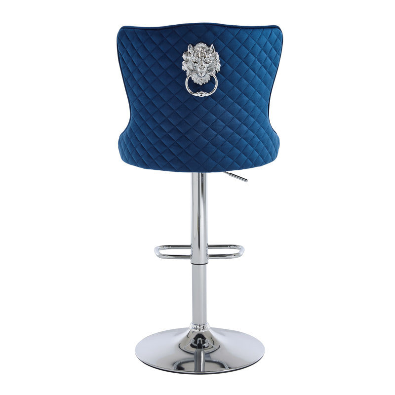 Swivel Upholstered Adjustable Counter Stool With Tufted Backs Set of 4, Silver, Blue