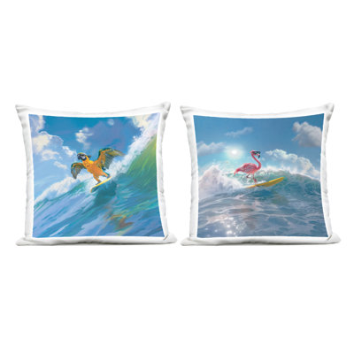 Stupell Industries Parrot & Flamingo Surf Design by Jim Baldwin Outdoor Printed Pillow (Set of 2)