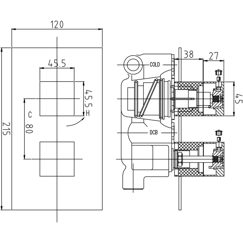 Lennox Double Concealed Thermostatic Shower Valve