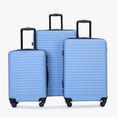 Ensembles de valises 3 pièces, valises à roulettes et coquilles rigides, ensembles de valises de voyage légères avec verrou TSA, bleu clair, 20/24/28 pouces