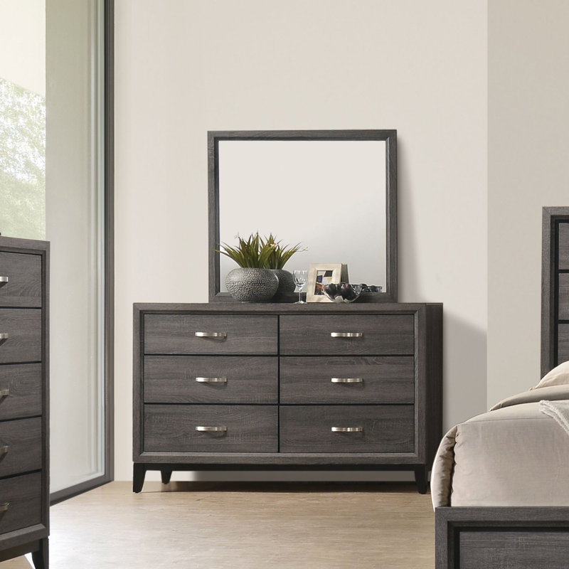 Ferris 6-Drawer Dresser And Mirror Set, Black/Gray