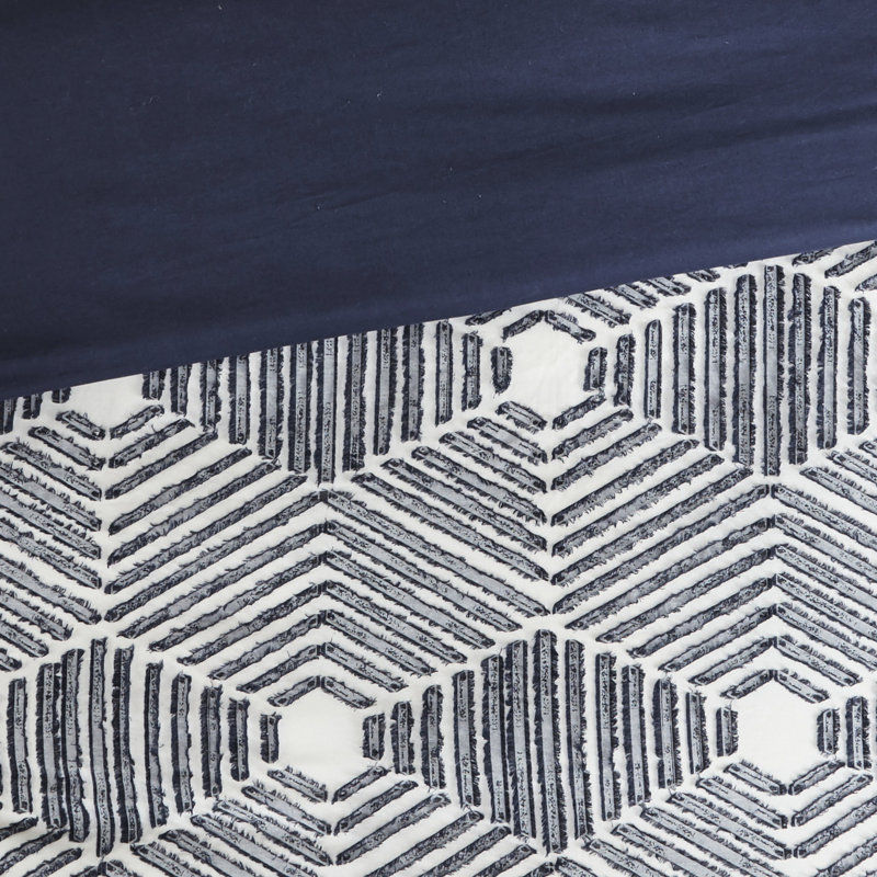 Literie en coton très grand / très grand - housse de couette et taies décoratives bleu marine géométrique, lavable à la machine, conception luxueuse, literie, fermeture à boutons