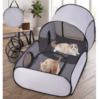 Parc pour animaux de compagnie avec tunnel, intérieur / extérieur, côtés souples respirants, tente portative avec sac de transport, pour petits animaux, moyen