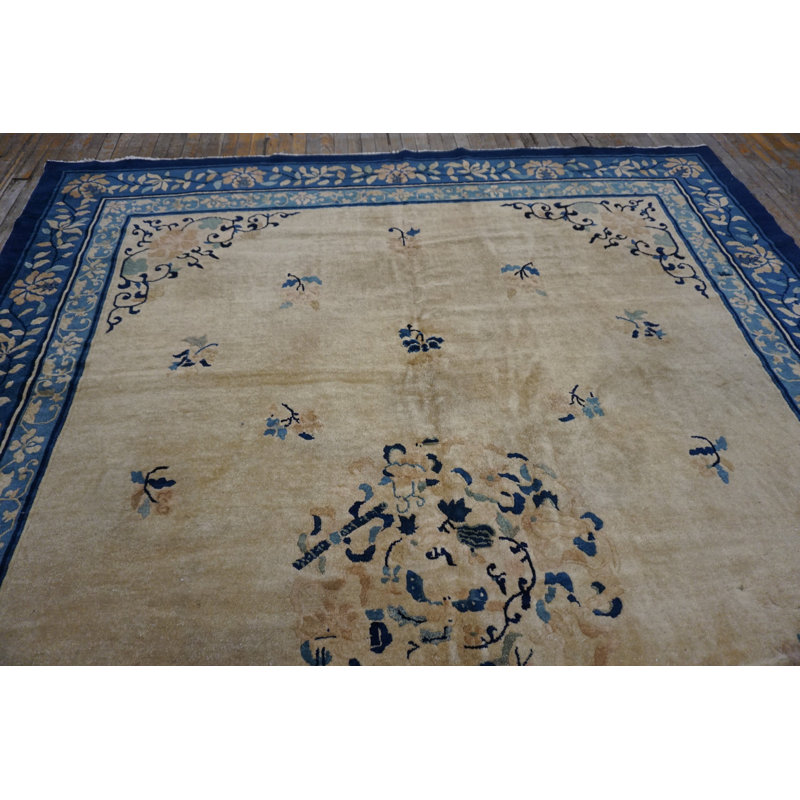 Antique Knotted Rectangle 1920s Chinese - Peking Wool Ivory Room Size Rug