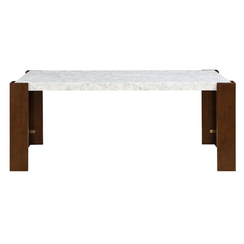 Neutral Color Engineered Stone Dining Table With Support Walnut Chairs