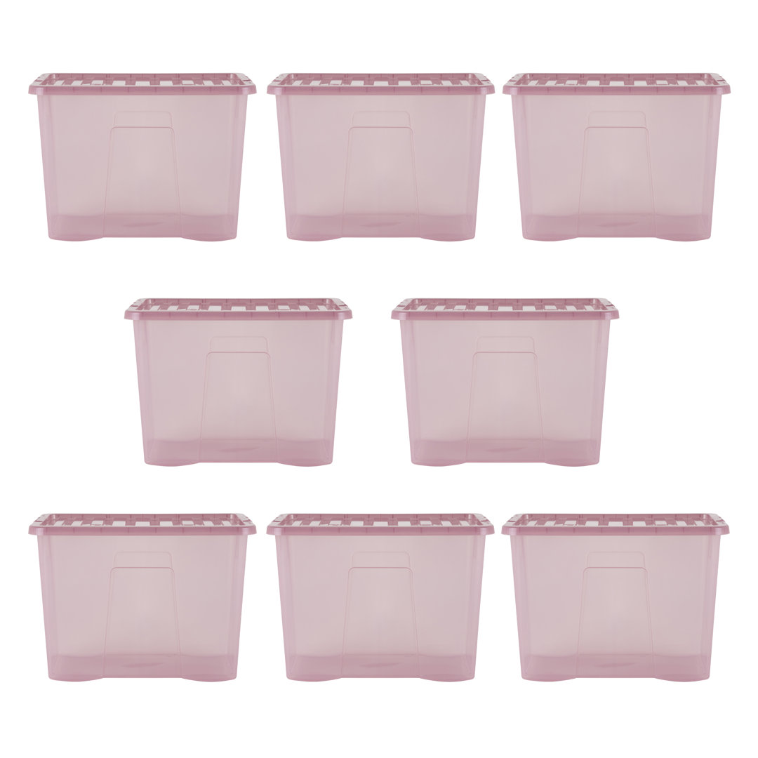 B&Q -  Crystal 8 X 80L Stackable Plastic Storage Boxes With Lids Tint Dusky Orchid - Image 3