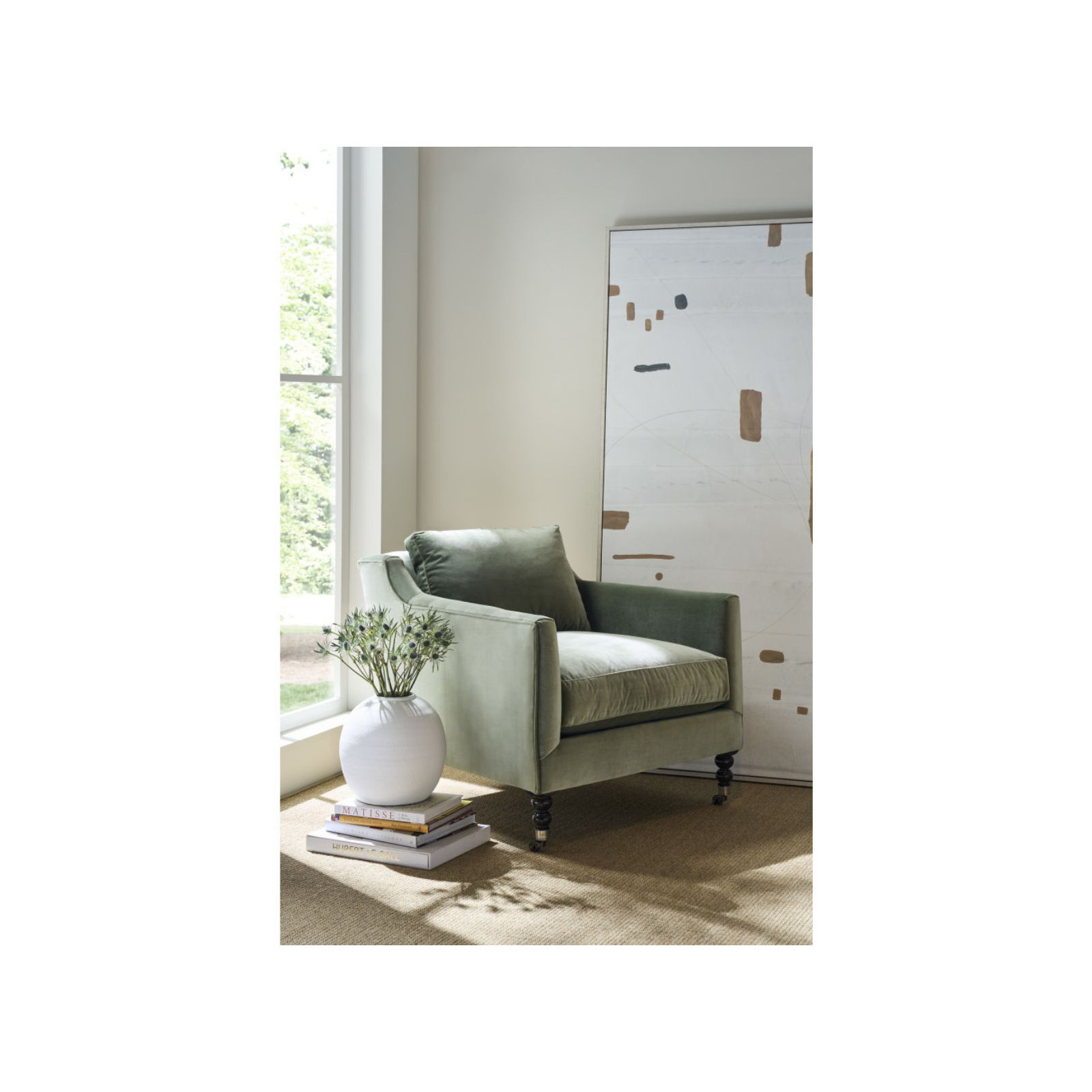 Madeline 33" W Armchair, Dark Brown Wood, Sage Velvet (15026-23)
