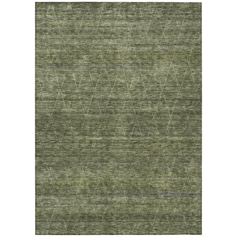Olive Green Synthetic Rectangular Washable Indoor/Outdoor Rug
