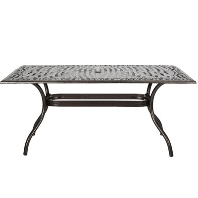 Table de jardin rectangulaire en aluminium moulé - Présentant un magnifique motif floral et une fonction parasol, idéale pour une terrasse ornée d'un élégant support