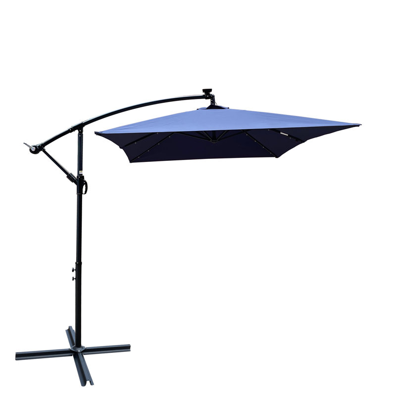 Parasol de terrasse rectangulaire 2X3m à énergie solaire à DEL avec parasol imperméable à 6 côtes avec manivelle et base en croix pour terrasse de jardin